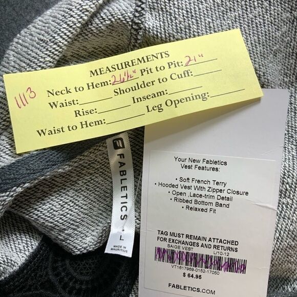 Fabletics Saige gray vest lace insets and hood Size L - Picture 6 of 6